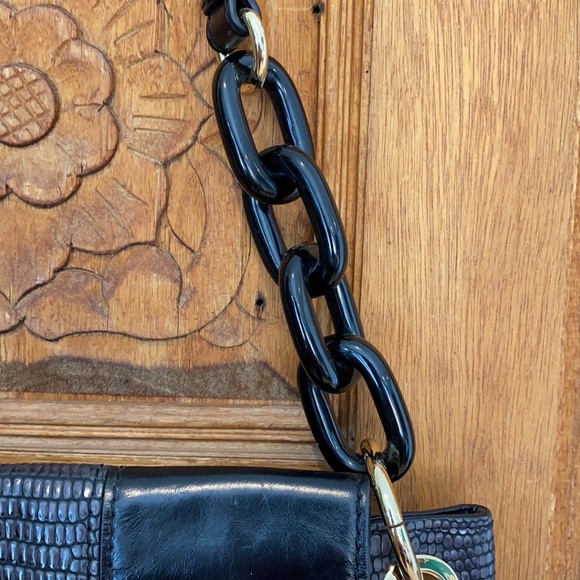 MILLY leather twist lock shoulder bag black gray gold - Picture 4 of 16